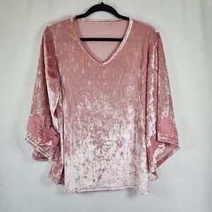 Westport Women's Pink Crushed Velvet Top Bell Sleeve Boho Fairy Whimsigoth Sz XL